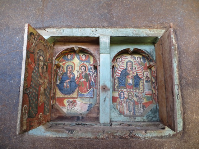 Paintings on the outside window of one of the lake monasteries - the monasteries date back to the 14th century, the paintings, the 17th.